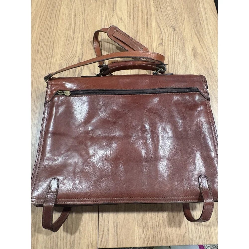 Vintage Full Grain Leather Briefcase Messenger Bag 16x12 Brown – Made in USA Zip